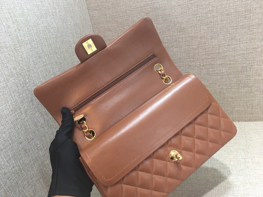 Medium Classic Flap Lambskin Bag AO1112 Brown Red/Gold